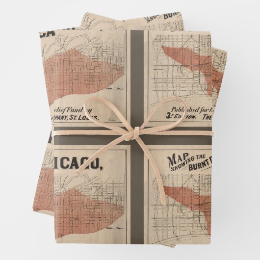  Chicago Great Fire Map, 1871 Inpakpapier Vel (In situ)