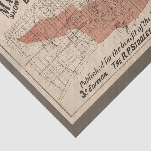 Chicago Great Fire Map, 1871-ontkoppeling Tissuepapier (Detail)