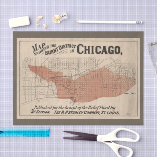  Chicago Great Fire Map, 1871-ontkoppeling Tissuepapier (Craft)