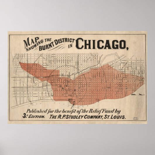  Chicago Great Fire Map, 1871 Poster (Voorkant)