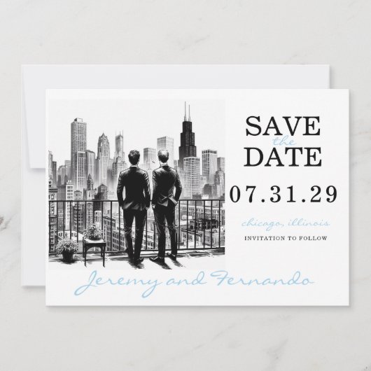 Chicago Grooms Save The Date (Voorkant)