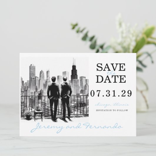 Chicago Grooms Save The Date (Staand voorkant)