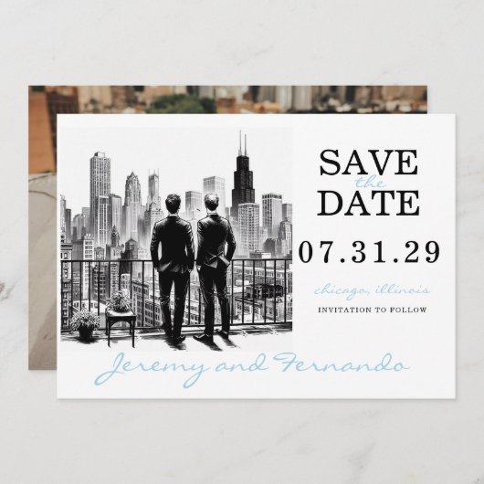 Chicago Grooms Save The Date (Voorkant / Achterkant)