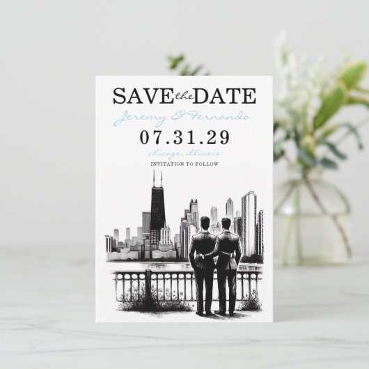 Chicago Grooms Save The Date (Staand voorkant)