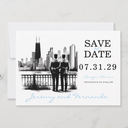 Chicago Grooms Save The Date (Voorkant)