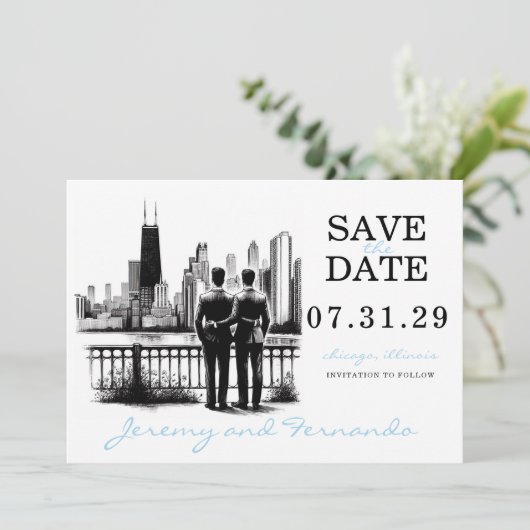 Chicago Grooms Save The Date (Staand voorkant)
