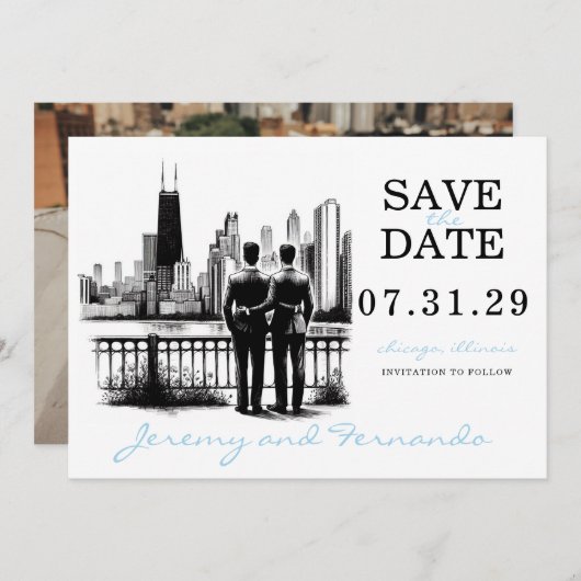 Chicago Grooms Save The Date (Voorkant / Achterkant)