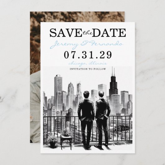 Chicago Grooms Save The Date (Voorkant / Achterkant)