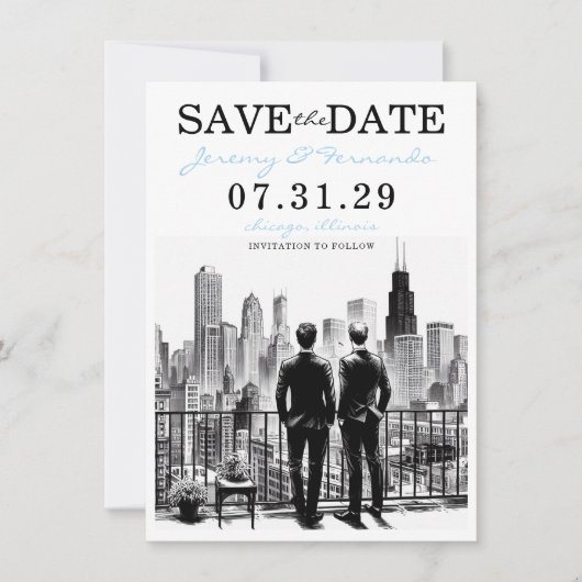 Chicago Grooms Save The Date (Voorkant)