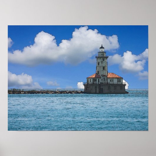 Chicago Harbor Lighthouse Schilderachtig Poster (Voorkant)