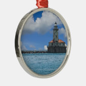 Chicago Harbour Lighthouse Painterly Metalen Ornament (Rechts)