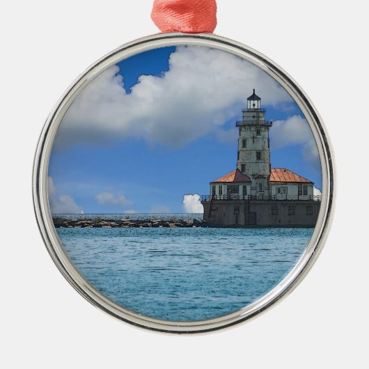 Chicago Harbour Lighthouse Painterly Metalen Ornament (Voorkant)