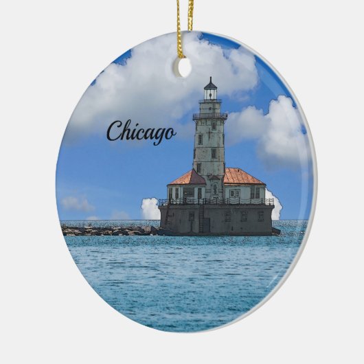 Chicago Harbour Lighthouse Painterly Ornament (Links)