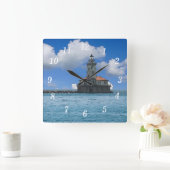 Chicago Harbour Lighthouse Painterly Wall Clock Vierkante Klok (Huis)