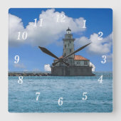 Chicago Harbour Lighthouse Painterly Wall Clock Vierkante Klok (Voorkant)