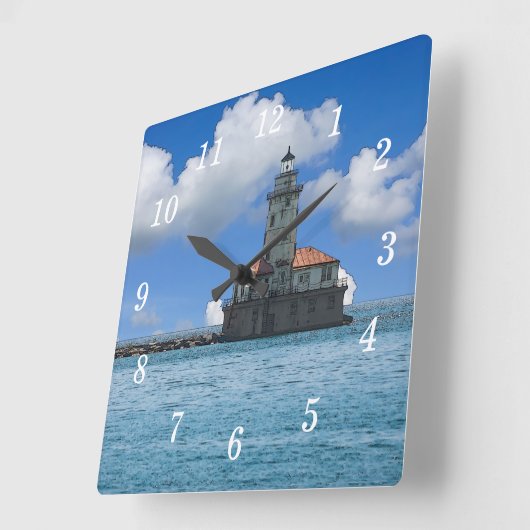 Chicago Harbour Lighthouse Painterly Wall Clock Vierkante Klok (Hoek)