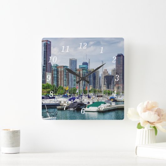 Chicago Harbour Wall Clock Vierkante Klok (Huis)