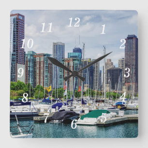 Chicago Harbour Wall Clock Vierkante Klok