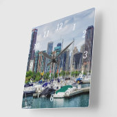 Chicago Harbour Wall Clock Vierkante Klok (Hoek)