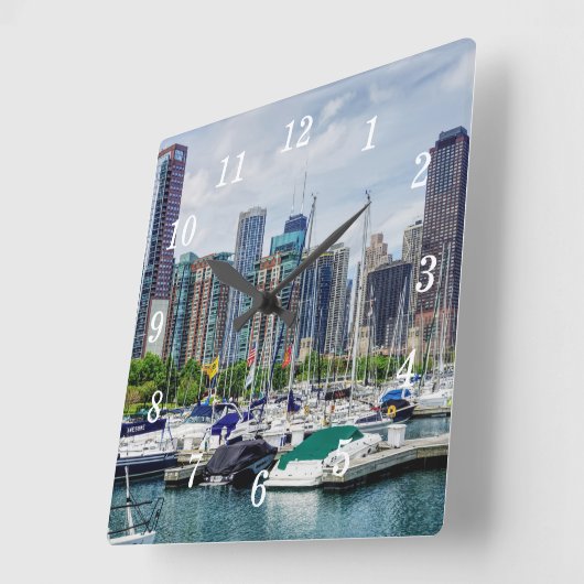 Chicago Harbour Wall Clock Vierkante Klok (Hoek)