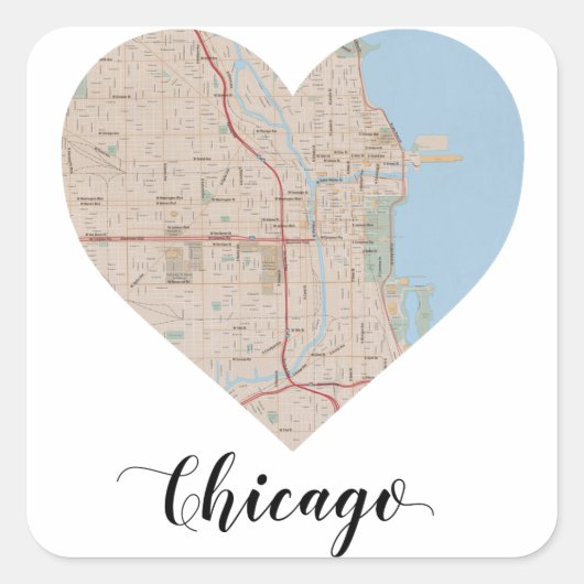 Chicago hartkaart vierkante sticker (Voorkant)