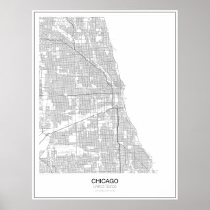 Chicago, het Minimalistische Poster van de Kaart v