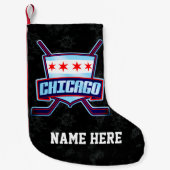Chicago Hockey Vlag Kerstmis Kous, Aanpassen Kleine Kerstsok (Voorkant)