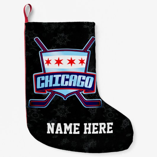 Chicago Hockey Vlag Kerstmis Kous, Aanpassen Kleine Kerstsok (Voorkant)