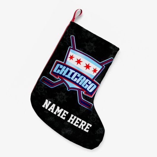 Chicago Hockey Vlag Kerstmis Kous, Aanpassen Kleine Kerstsok (Voorkant (Hangend))