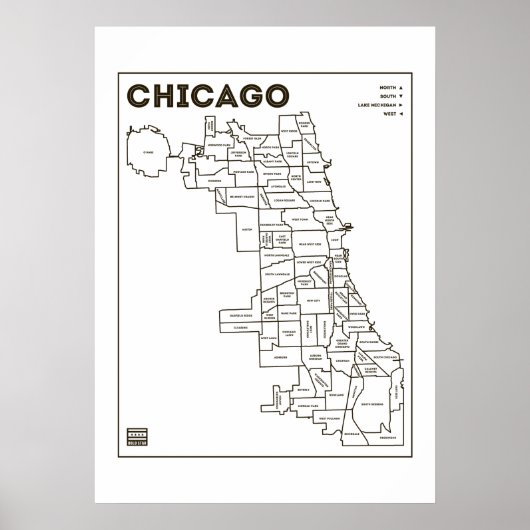 Chicago 'Hoods Map Bold Star Poster (Voorkant)