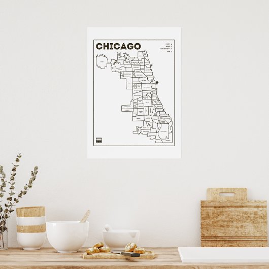 Chicago 'Hoods Map Bold Star Poster (Keuken)