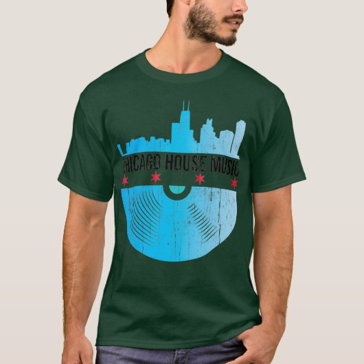 Chicago House Music - Skyline Vinyl Record DJ T-shirt (Voorkant)