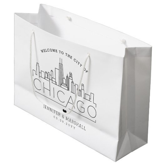 Chicago Huwelijk | Gestileerde Silhouet Groot Cadeauzakje (Voorkant Gekanteld)