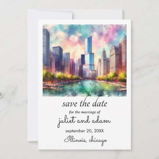 chicago huwelijks skyline save the date kaart (Voorkant)