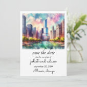 chicago huwelijks skyline save the date kaart (Staand voorkant)
