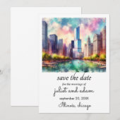 chicago huwelijks skyline save the date kaart (Voorkant / Achterkant)