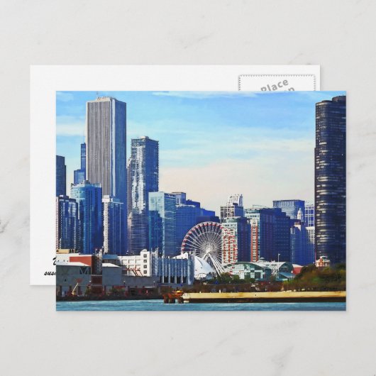 Chicago IL - Chicago Skyline and Navy Pier Briefkaart (Voorkant / Achterkant)