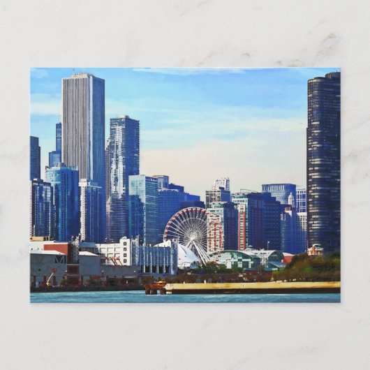 Chicago IL - Chicago Skyline and Navy Pier Briefkaart (Voorkant)
