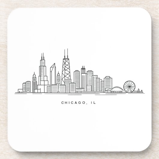 Chicago IL Cityscape Illustration Bier Onderzetter (Voorkant)