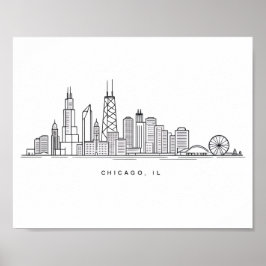 Chicago IL Cityscape Illustration Poster
