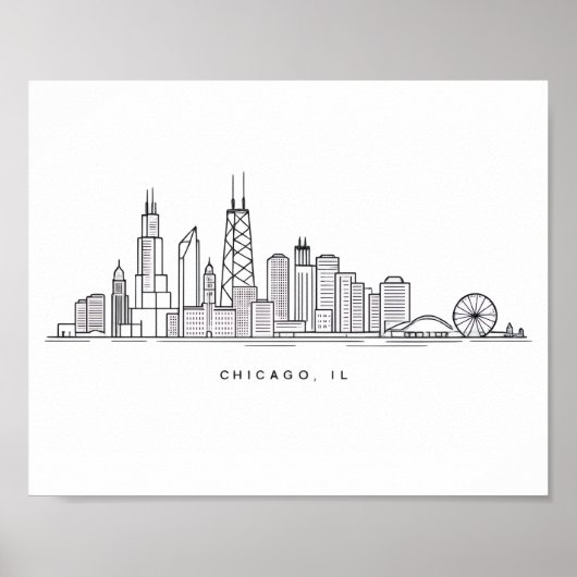 Chicago IL Cityscape Illustration Poster (Voorkant)