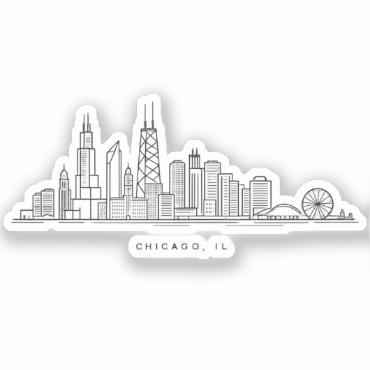 Chicago IL Cityscape Illustration Sticker (Voorkant)