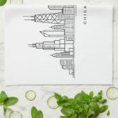 Chicago IL Cityscape Illustration Theedoek (Gevouwen)