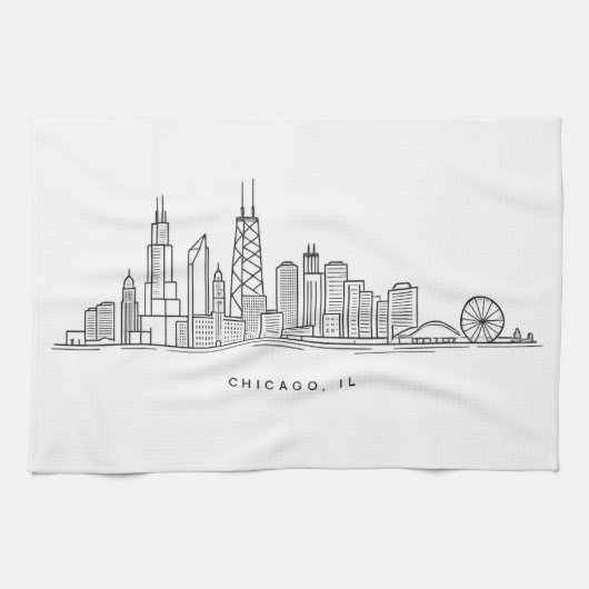 Chicago IL Cityscape Illustration Theedoek (Horizontaal)
