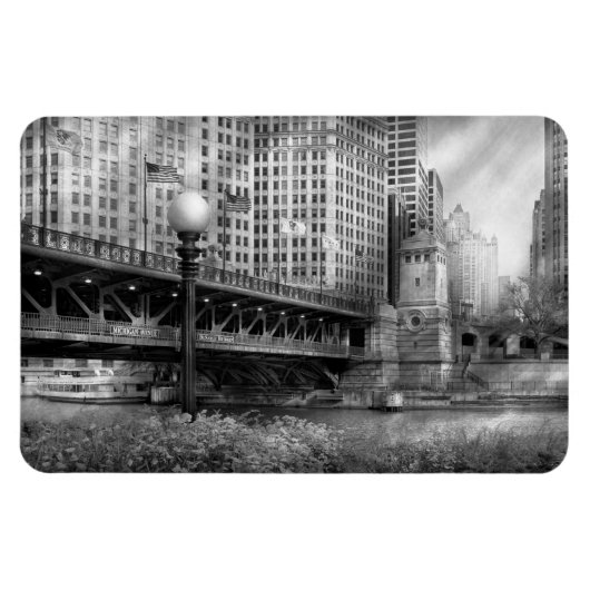 Chicago, IL - DuSable Bridge gebouwd in 1920 - BW Magneet (Horizontaal)