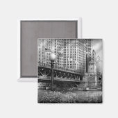 Chicago, IL - DuSable Bridge gebouwd in 1920 - BW Magneet (Voorkant / Achterkant)