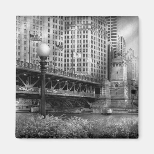 Chicago, IL - DuSable Bridge gebouwd in 1920 - BW Magneet (Voorkant)