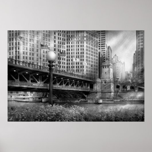 Chicago, IL - DuSable Bridge gebouwd in 1920 - BW Poster (Voorkant)