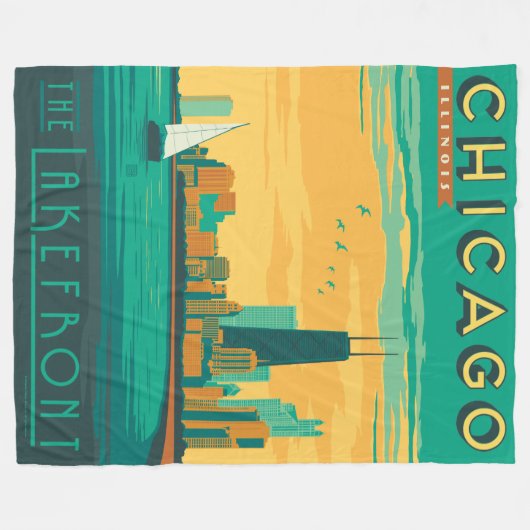 Chicago, IL - Geniet van de Lakefront Fleece Deken (Voorkant (Horizontaal))