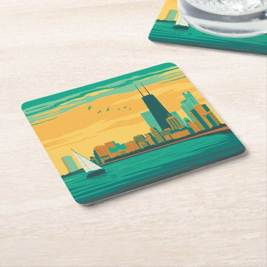 Chicago, IL - Geniet van de Lakefront Kartonnen Onderzetters (Schuin)